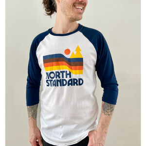 North Standard Trading Post Baseball Tee White Navy Large